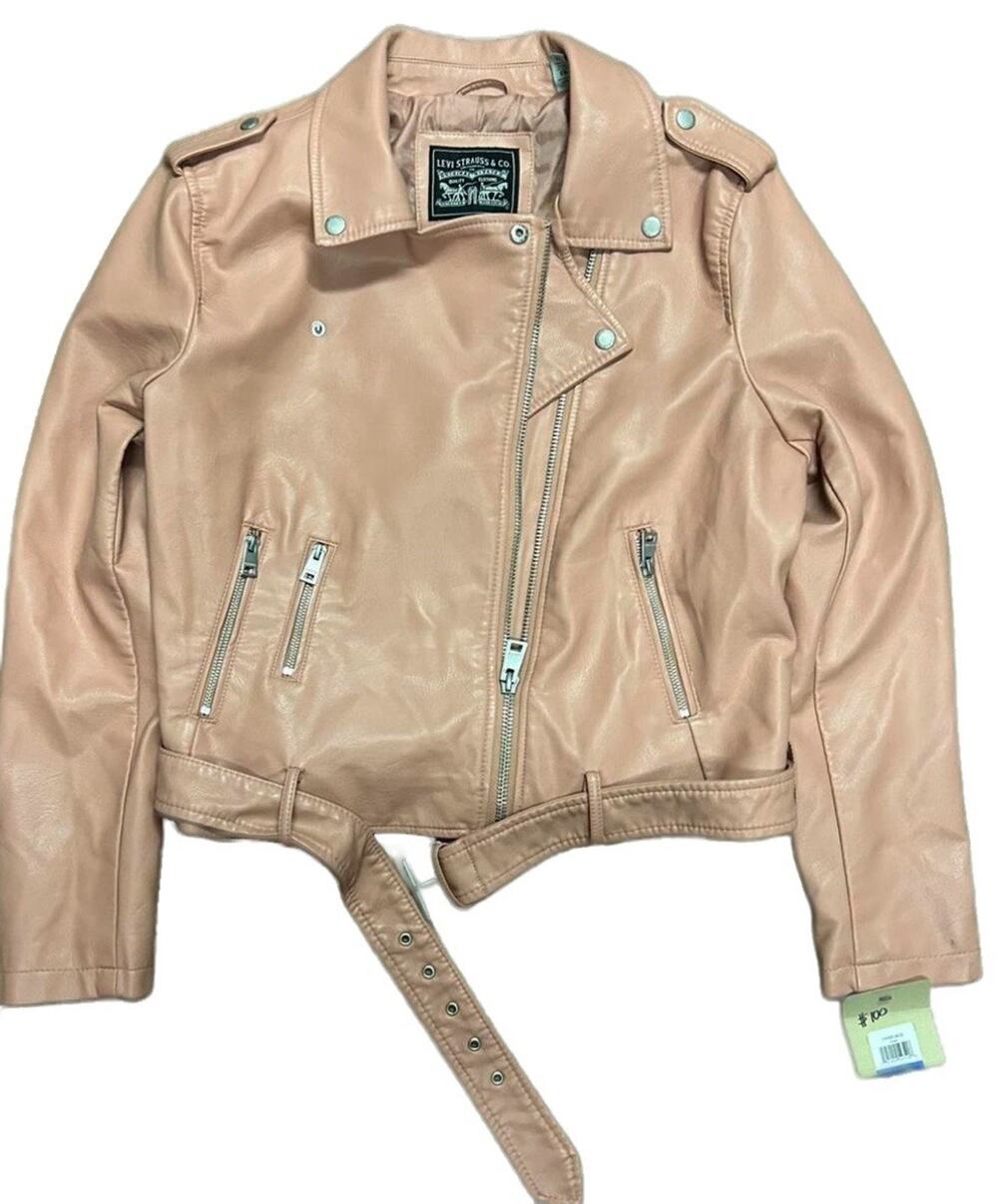 Levi Strauss & Co. Women's Pink Biker Jacket XL Belted Collared Zipper Short